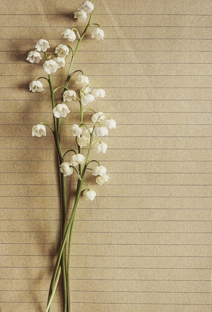 Reflection on being diagnosed late in my 20s. Simple image showing a writing paper with lilies of valley.