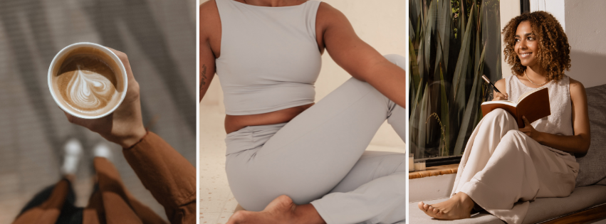 gentle productivity morning routine with coffee and journal.